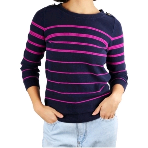 Banana Republic Sweaters - BANANA REPUBLIC size Small Striped Pullover‎ Sweater Button Classic Preppy Navy